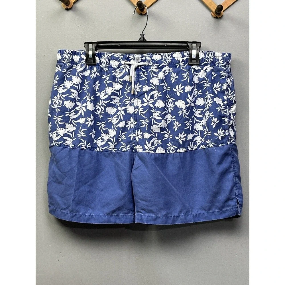 Ingear Swim Trunks Mens Large Blue White Floral Leaf Print Board Shorts 36-38